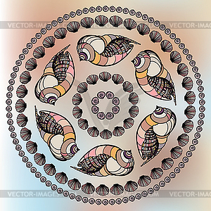 Mandala made of Seashells - color vector clipart