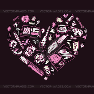 Heart of Makeup products set - vector clipart