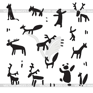 Siberia. Primitive painting set - stock vector clipart