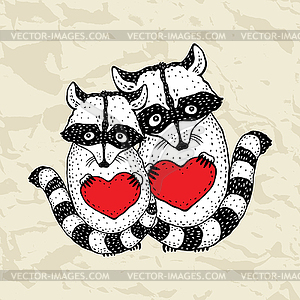 Raccoon carrying heart - vector image