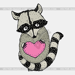 Raccoon carrying heart - vector EPS clipart