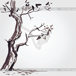 Старое дерево в китайском стиле - векторная графика