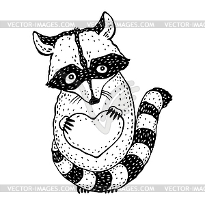 Raccoon carrying heart - vector image