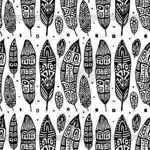 Vintage Feathers. Seamless background - vector clipart