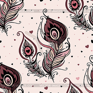 Beautiful peacock Feathers. Seamless background - vector image