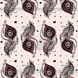 Beautiful peacock Feathers. Seamless background - vector clipart
