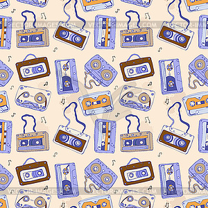 Audio cassette. Seamless pattern - vector image