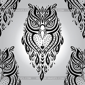 Decorative Owl. Seamless pattern - vector clipart