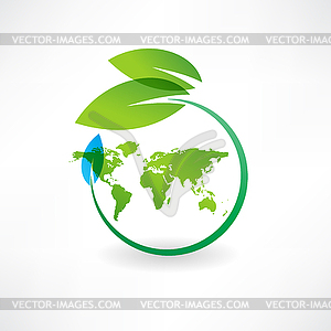 Map of earth and leaves icon - vector clipart