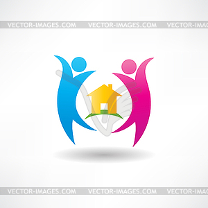 Happiness in house icon - vector clipart