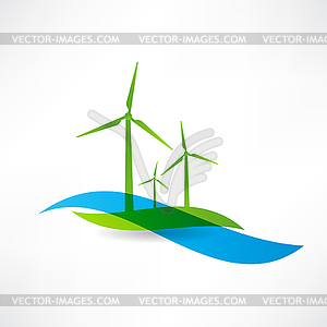Set of wind turbines icon - vector clip art