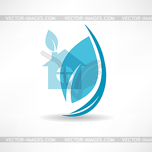House with blue leaves icons - vector clip art