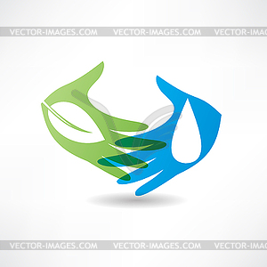 Eco concept hand and water icon - royalty-free vector clipart