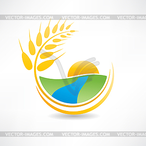 Wheat field near river icon - vector clip art