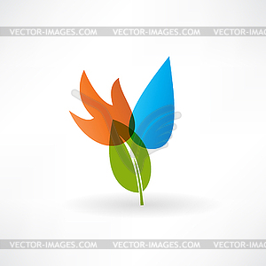 Red fire drop and green leaf icon - vector image