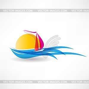 Sailboat at sea icon - color vector clipart