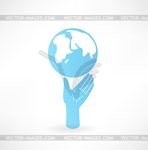 Hand and globe icon - royalty-free vector image