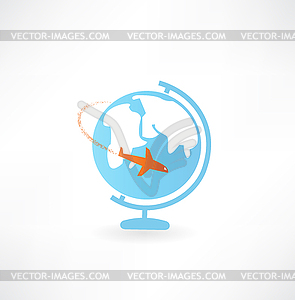Globe and airplane icon - vector clip art