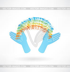 Рука держит значок радуги - изображение в векторе / векторный клипарт