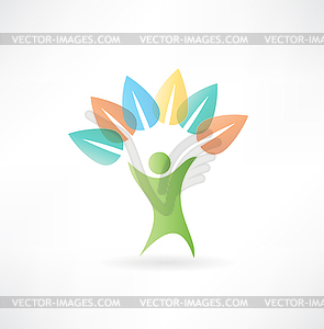 Man holding leaves icon - vector clip art