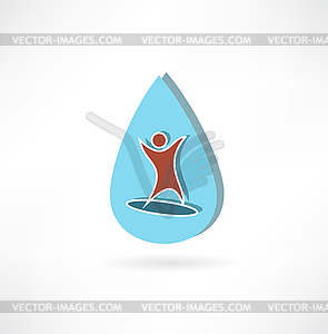 Человек верхом доску для серфинга в капле иконы воды - векторное изображение EPS