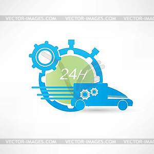 Delivery truck around clock icon - vector clip art