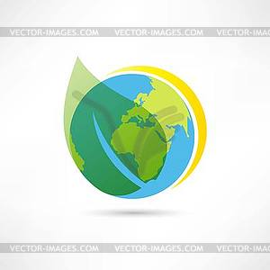 Green leaf and earth icon - vector image