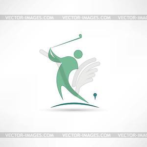Человек, играющий значок гольф - векторный клипарт / векторное изображение