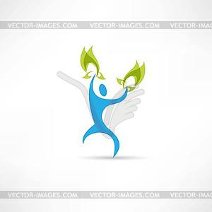 Blue people with leaves icon - vector image