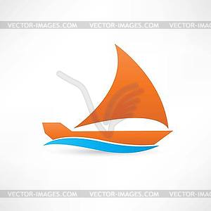 Orange sailboat at sea icon - vector clip art