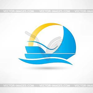 Sailboat on sea with breeze icon - vector image