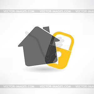 Yellow lock and home icon - vector clipart