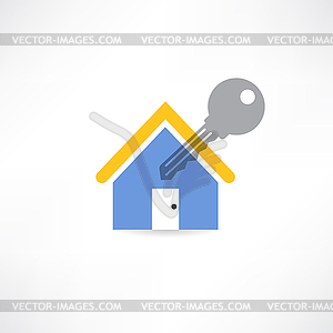 House key with yellow roof icon - royalty-free vector image