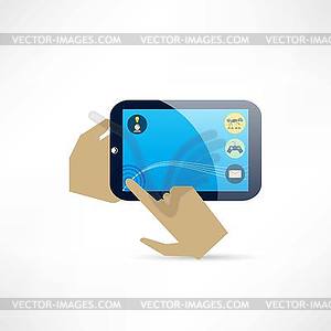 Tablet and hands icon - vector clipart