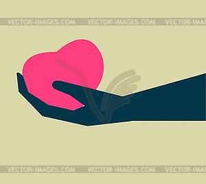 Сердце на изображение руки - векторное графическое изображение