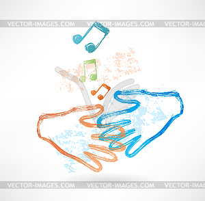 Two music hands grunge icon - vector clipart