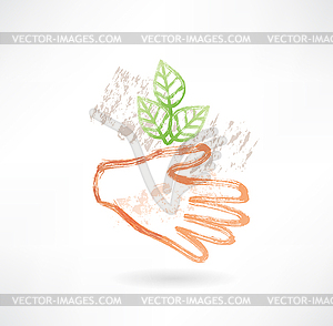 Plant and hand grunge icon - color vector clipart