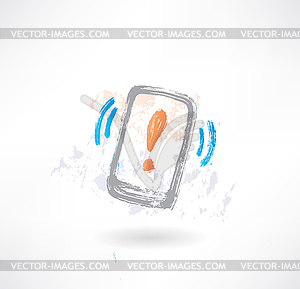 Ringing cellphone with an exclamation mark on - vector clip art