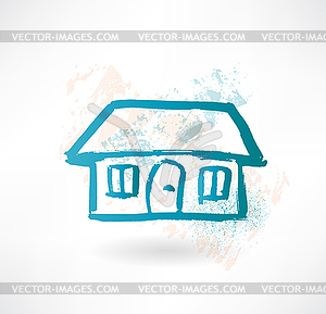 Blue cartoon house. Brush icon - vector clipart