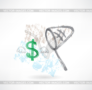 Hoop-net and dollar grunge icon - vector clipart