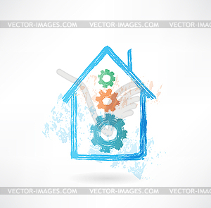 Механизм дом значок гранж - изображение в векторе / векторный клипарт