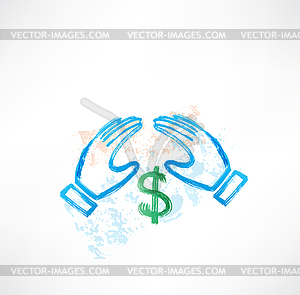 Hands dollar grunge - vector clip art