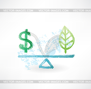 Dollar eco balance grunge icon - vector image