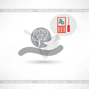 Brain and cellphone icon - vector image