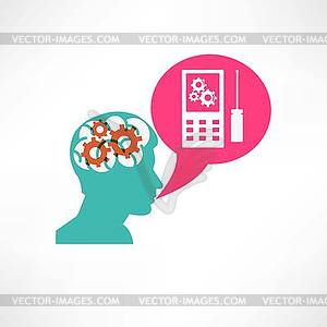 Gear in head cellphone icon - royalty-free vector image