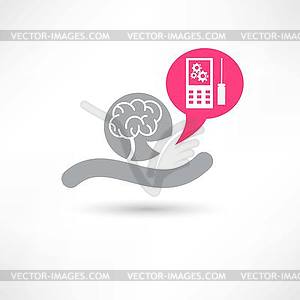 Brain and smartphone icon - vector clip art