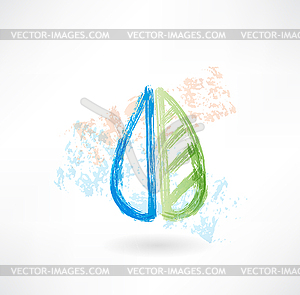 Leaf and drop grunge icon - vector clip art