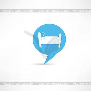 Sleeping man in blue speech bubble - vector clipart