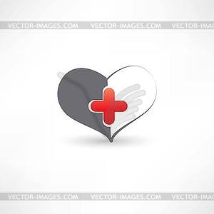 Grey heart and medical cross - vector clip art