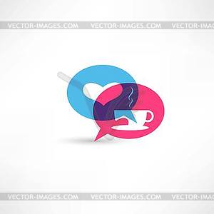 Love and coffee bubble speech - color vector clipart